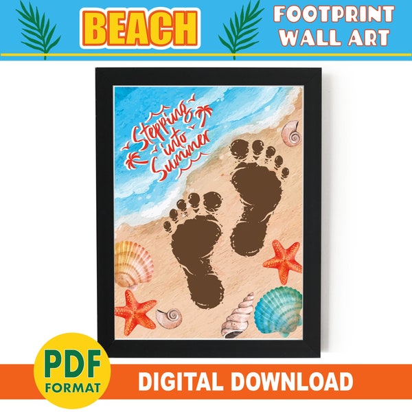 Beach Footprint Art | Summer Craft Activity | PRINTABLE  Foot Print Keepsake Gift | For Kids Babies & Toddlers | DIY Instant Download 