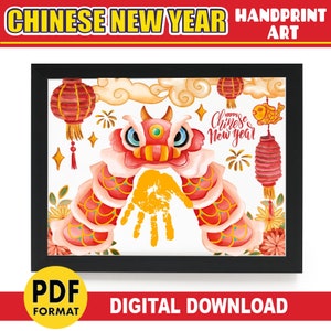 Chinese New Year Handprint Art | Lion Dance Handprint Craft | Lunar New Year PRINTABLE | Baby Toddler Preschool Keepsake