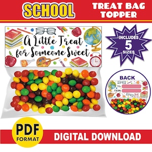 Surmatelas pour sac à friandises pour l'école | PRINTABLE Candy Treat Bag Topper Tags pour les étudiants, les camarades de classe, la rentrée scolaire, l'appréciation des enseignants de fin d'année