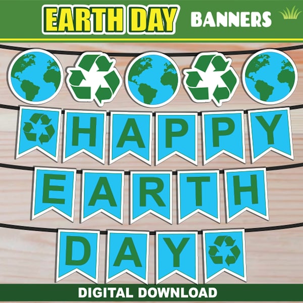 Earth Day Banner Kit for Bulletin Board | PRINTABLE Earth Day Pennant Bunting Banner | DIY Earth Day Class Decor Door Decor Party Favors