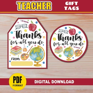 Étiquettes-cadeaux d'appréciation des enseignants | Merci pour tout ce que vous faites Cartes-cadeaux pour le personnel scolaire | Pour le conseiller principal assistant infirmier
