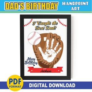 Papa's verjaardag handafdruk ambacht | Honkbal | Gelukkig verjaardagscadeau van zoon / dochter | AFDRUKBARE verjaardagskaart voor papa | Baby peuter aandenken