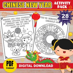 Chinese New Year Activities | Lunar New Year Coloring Pages, Reading, Word Search, Chinese Zodiac Animal Wheel | Year of the Dragon