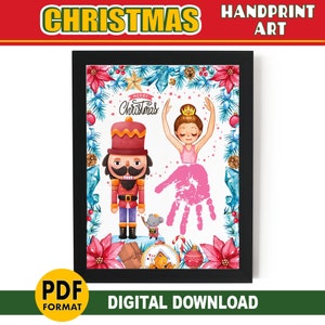 Arte de impressão de mão de Natal | Artesanato com impressão de mão de quebra-nozes e bailarina | Atividade IMPRIMÍVEL de Natal para crianças | Lembrança pré-escolar para bebês