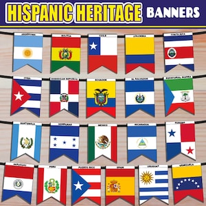 Hispanic Heritage Month Printable Flags Banner For Door Wall Decor and Bulletin Board