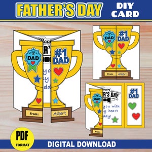 Manualidades y actividades del Día del Padre / Tarjeta de trofeo para papá / Trofeo para colorear del mejor papá Día del padre o tarjeta de cumpleaños para niños / Regalo de bricolaje IMPRIMIBLE