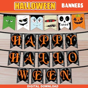 Happy Halloween Printable Banner | Halloween Garland Pennant Banner Bunting | Halloween Decoration | Halloween Party for Door Bulletin Board