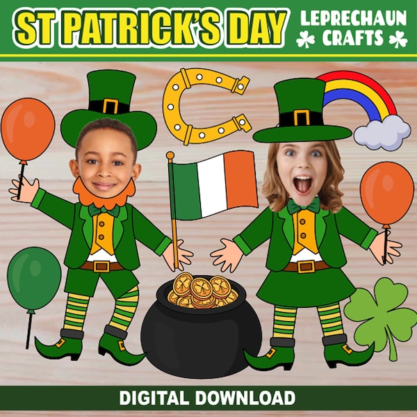 St Patrick's Day Craft for Bulletin Board | Leprechaun Yourself Face Photo | Add your Own Photo Picture | DIY Build a Leprechaun Activity