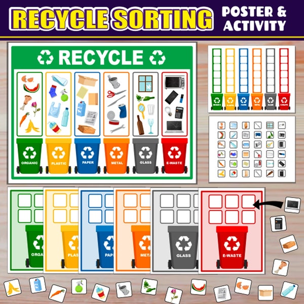 Recycle Sorting Activity + Recycling Poster | Earth Day PRINTABLE | Recycling Game | Waste Sorting | Earth Day Activity Crafts for Kids