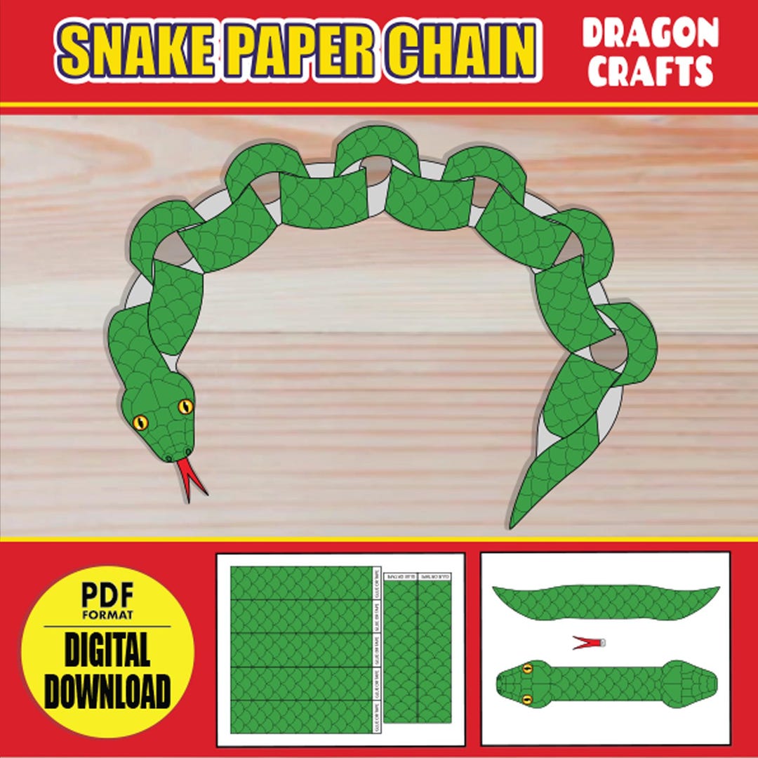 Snake Paper Chain Crafts | Chinese New Year PRINTABLE Year of the Snake Lunar New Year Activity | DIY Chinese Paper Chain Template - Etsy for Free Printable Paper Chain Snake Template