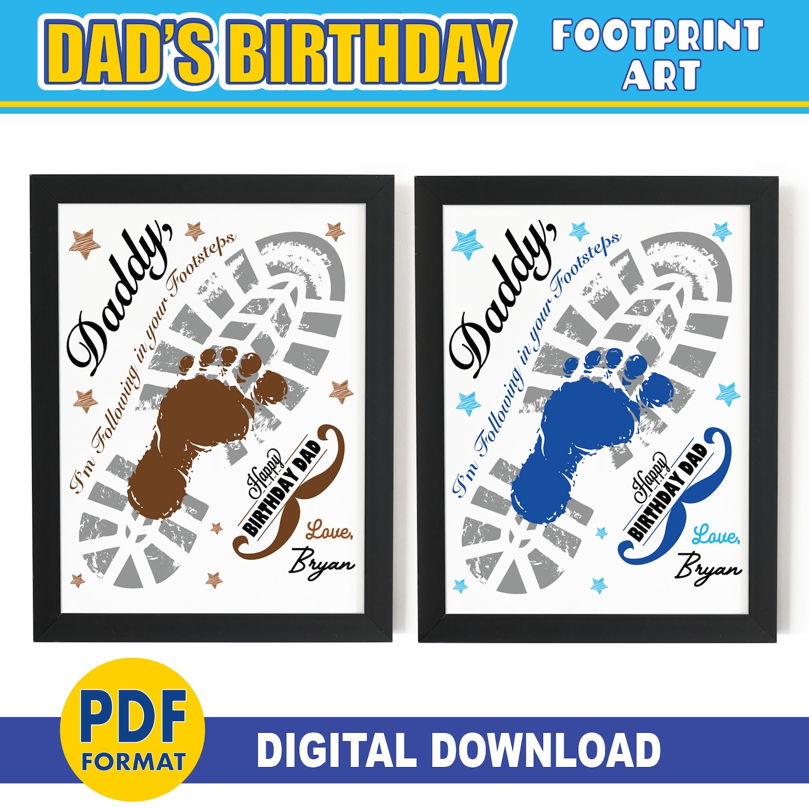 Dads Birthday Footprint Art Footsteps Happy Birthday Gift Etsy