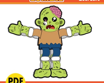 Poupée zombie en forme de chaîne en papier | Bricolage d'Halloween (téléchargement PDF)