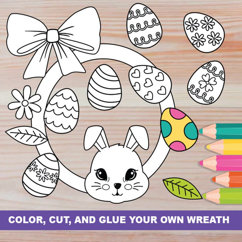 Easter Wreath Crafts Activity for Kids PRINTABLE Easter Egg Wreath Spring DIY Wreath for Kids image 2