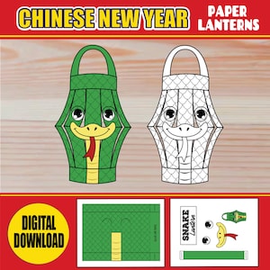 Artigianato di lanterne di carta a forma di serpente / Capodanno cinese STAMPABILE Attività per il capodanno lunare dell'anno del serpente / Modello fai da te per lanterne di carta cinesi