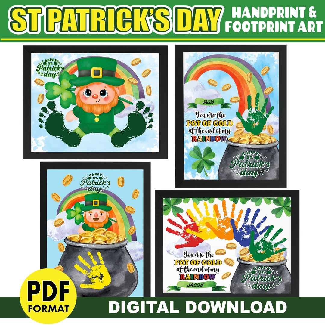 St Patricks Day Handprint & Footprint Art BUNDLE  PRINTABLE
