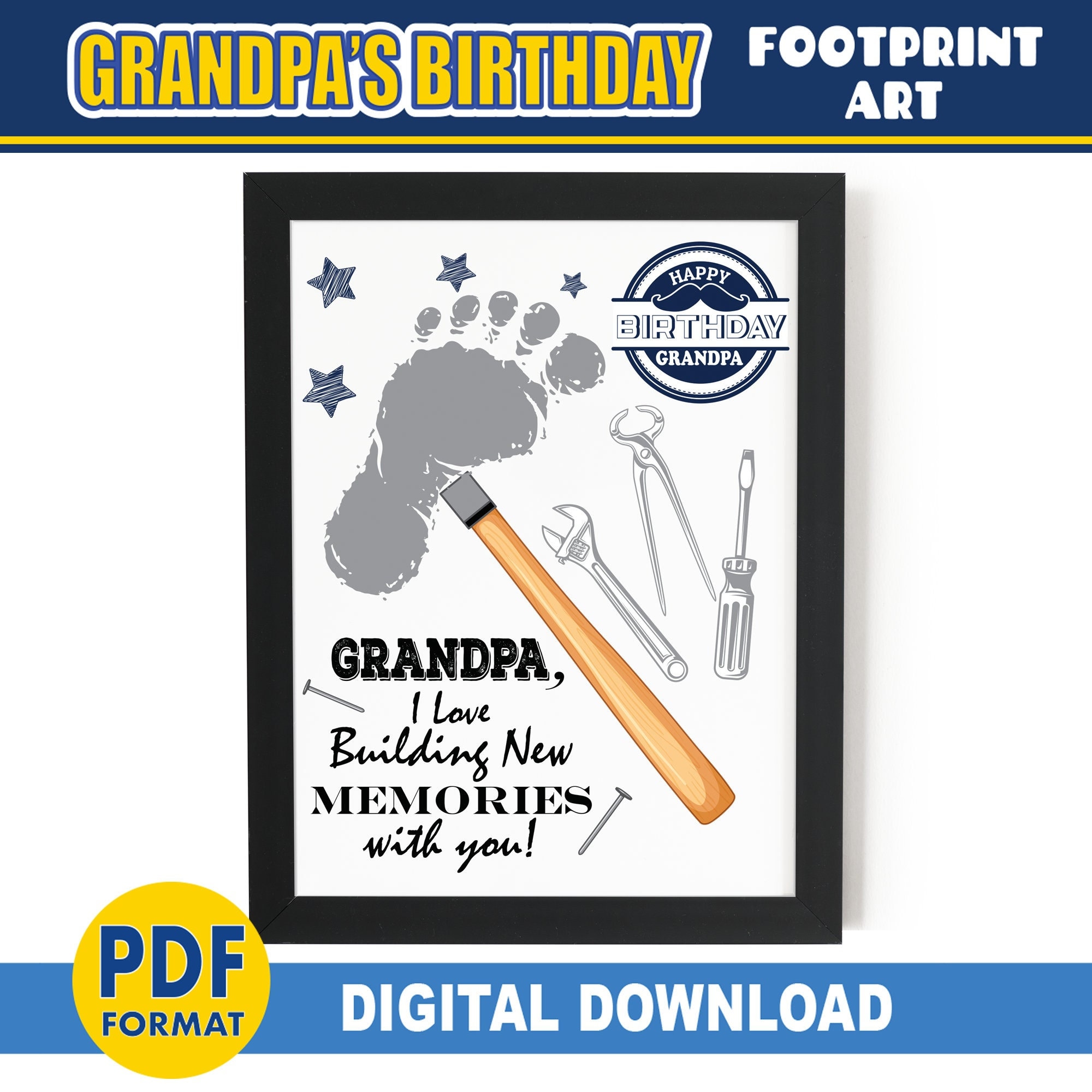 Grandpa's Birthday Footprint Art Building Memories Happy Birthday Gift for Grandad PRINTABLE for