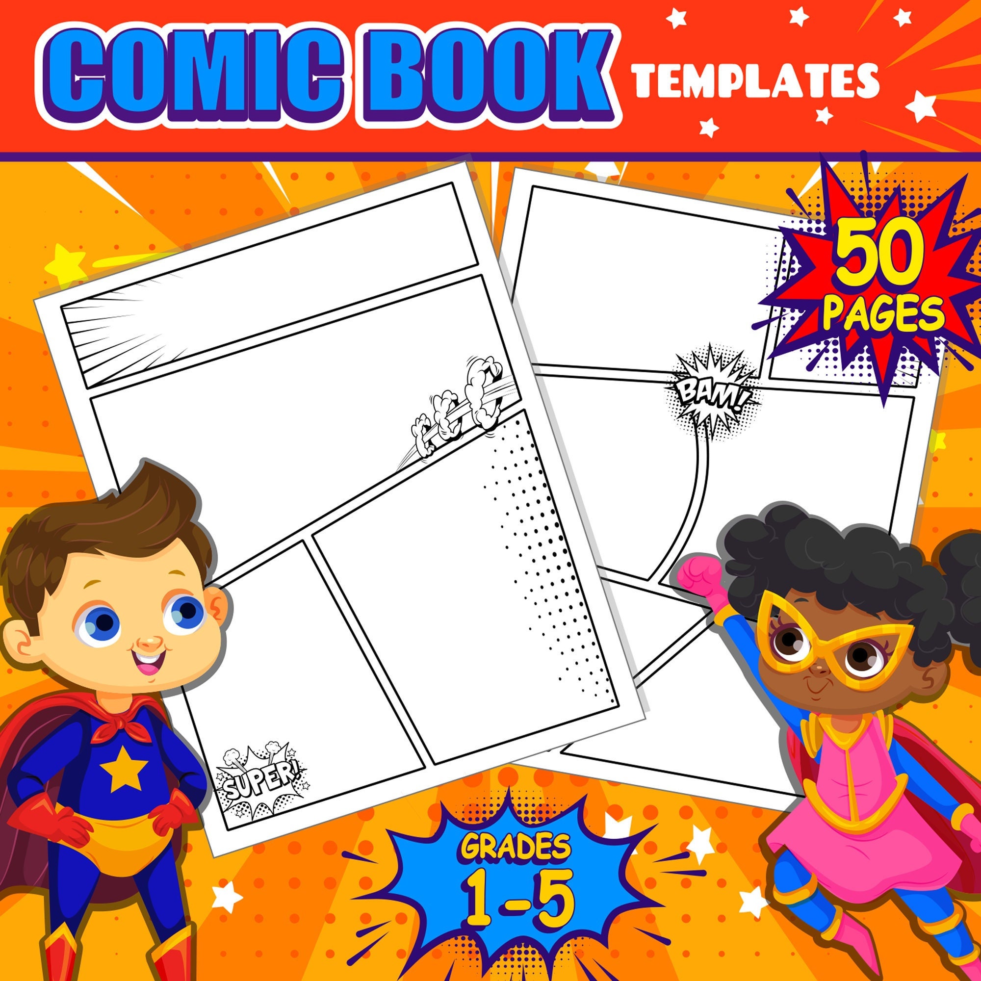 Blank Comic Book, Set of 2, Create Your Own Comics and Cartoons with 5  Comic Templates, Blank Books for Kids, Creative Gift Idea