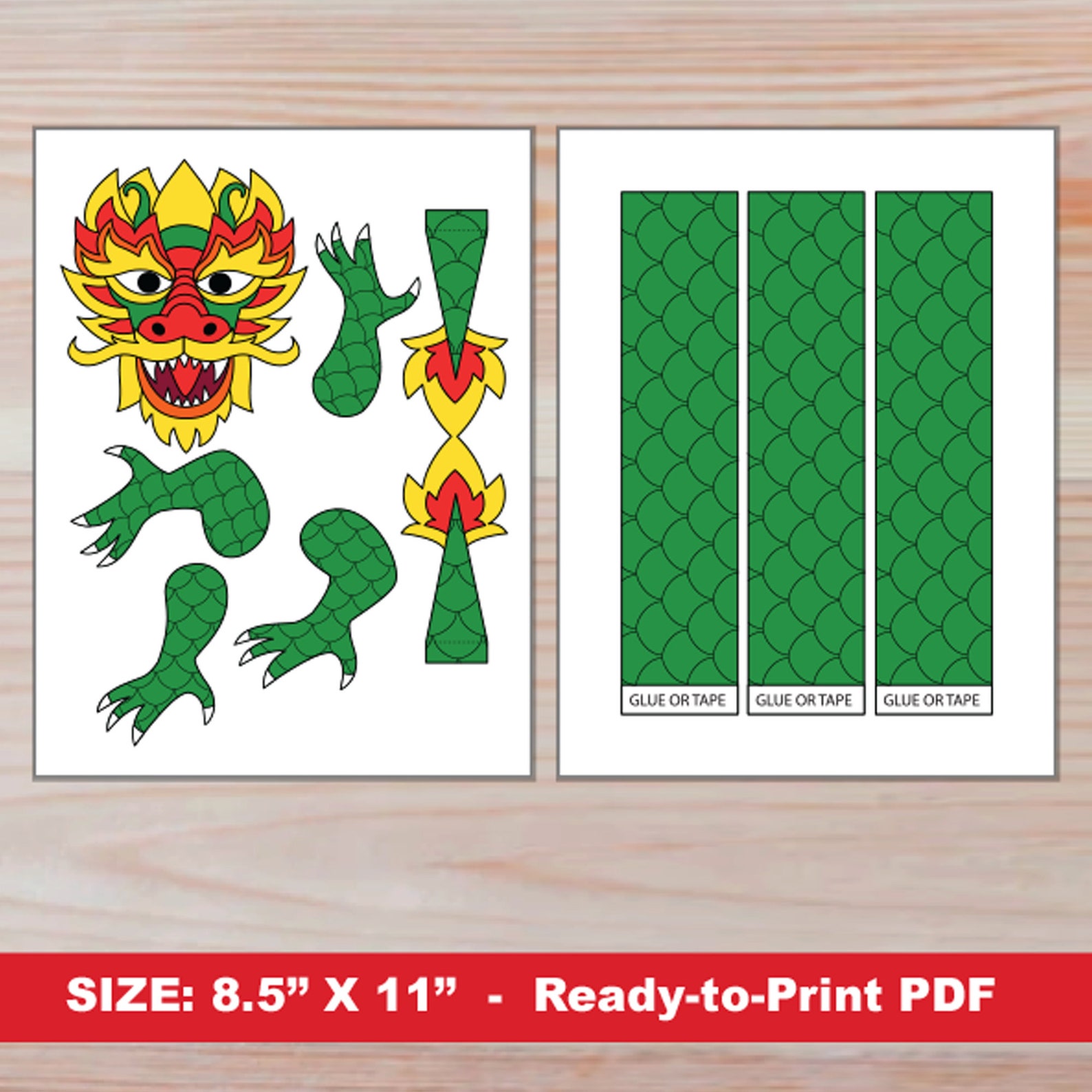 Chinese New Year Paper Dragon PRINTABLE Lunar New Year DIY Chinese ...