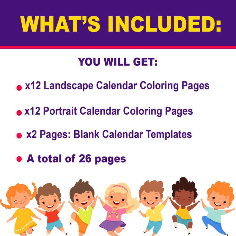 Printable Coloring Calendar for Kids Digital Download - Etsy