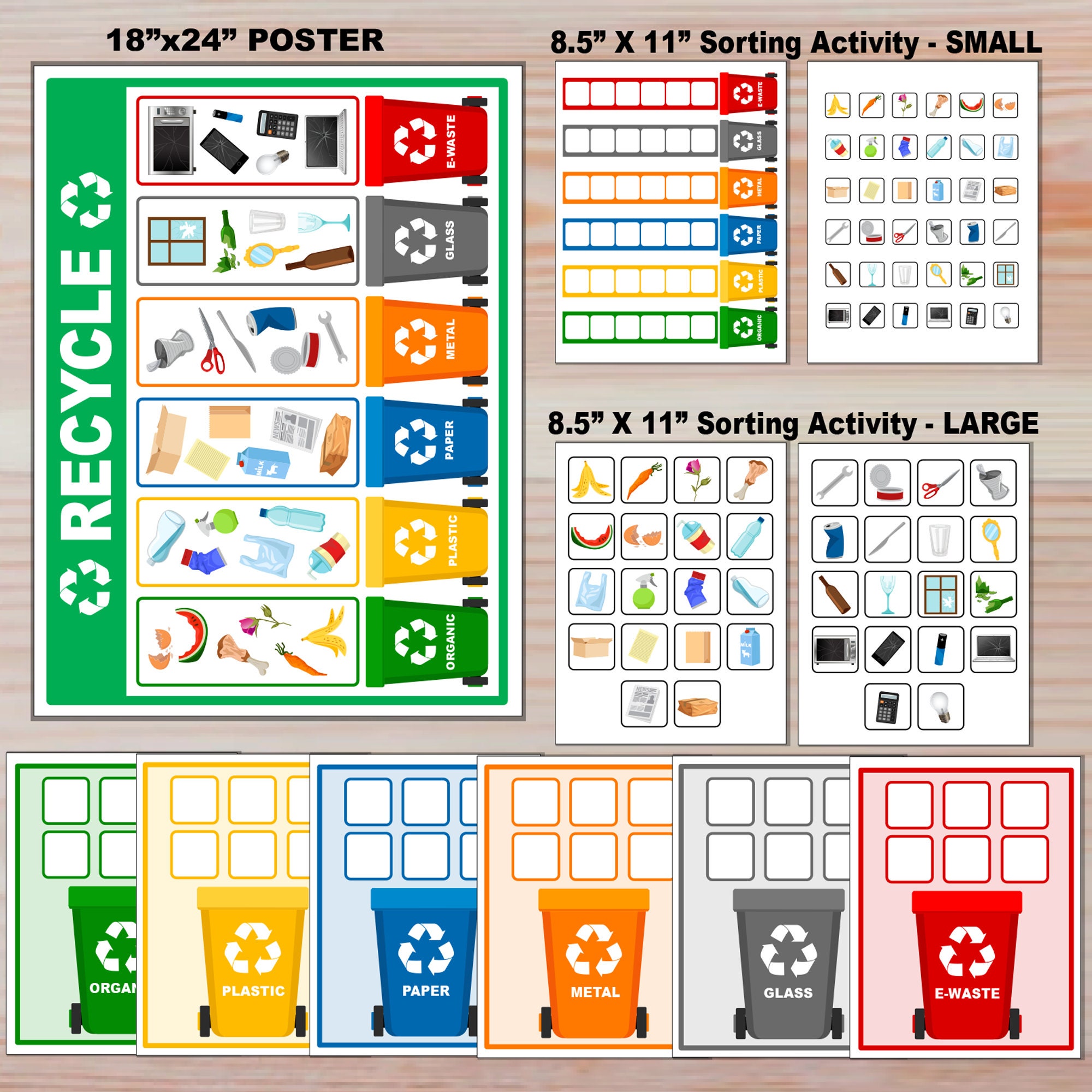 Bin Sorting Activity Printable Poster Rubbish, Recycling and Compost Bins  Colourful Educational Hands on Activity Preschool 