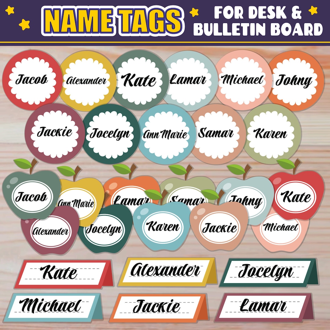 Classroom Name Tags for Bulletin Board, Door Display & Desk Name Tags