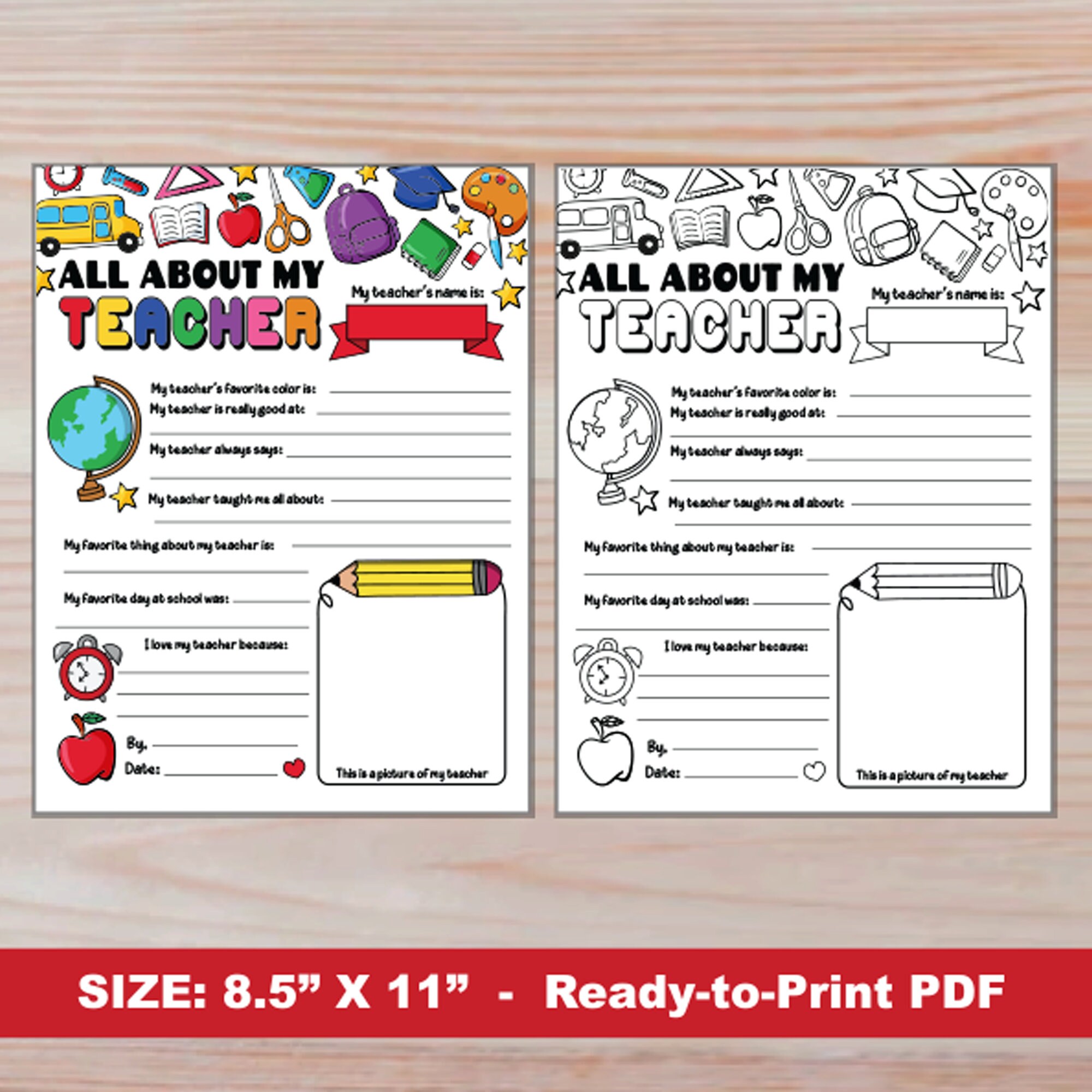All About My Teacher PRINTABLE Fill in the Blank Questionnaire | Thank ...