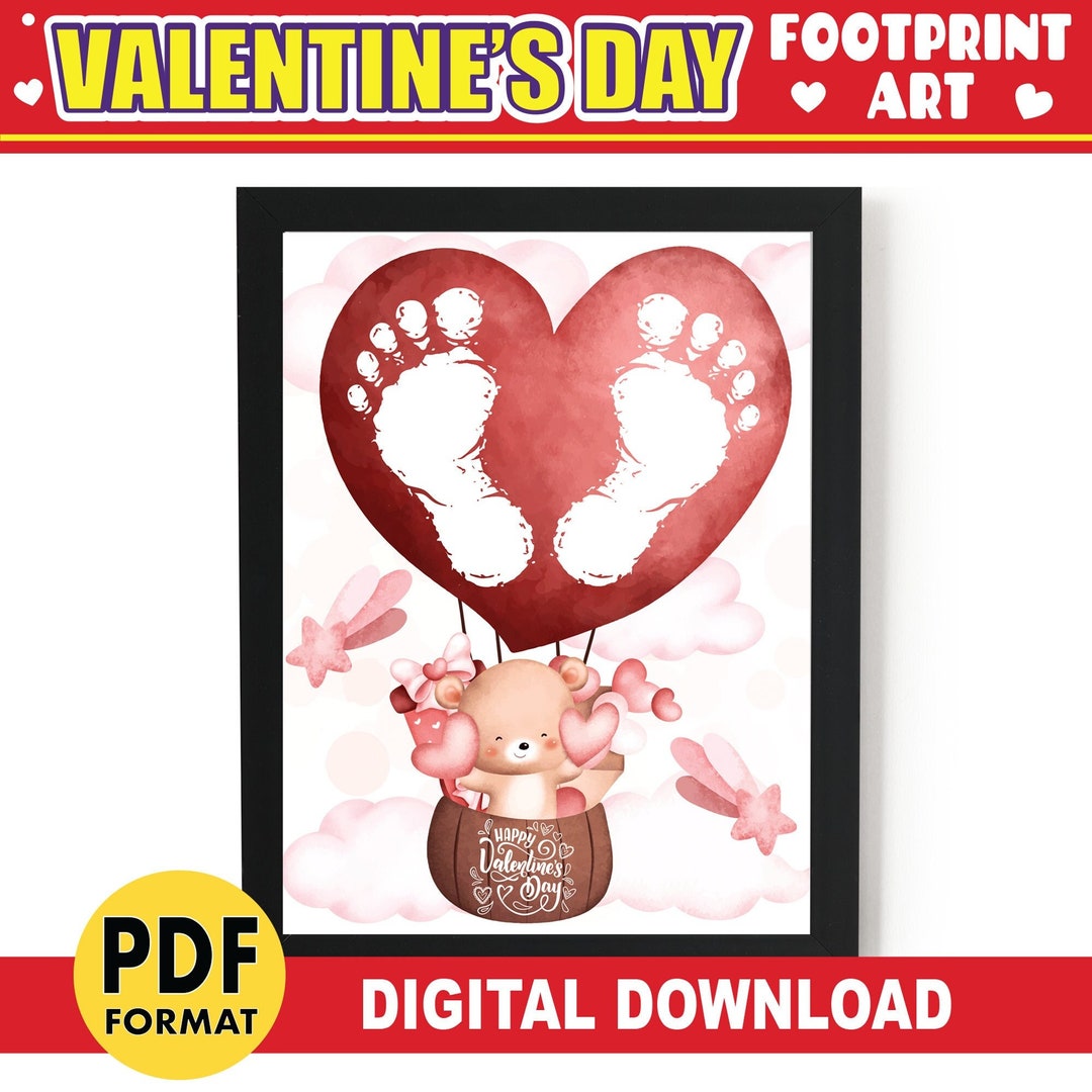 Valentines Day Footprint Art PRINTABLE Valentines Footprint Craft