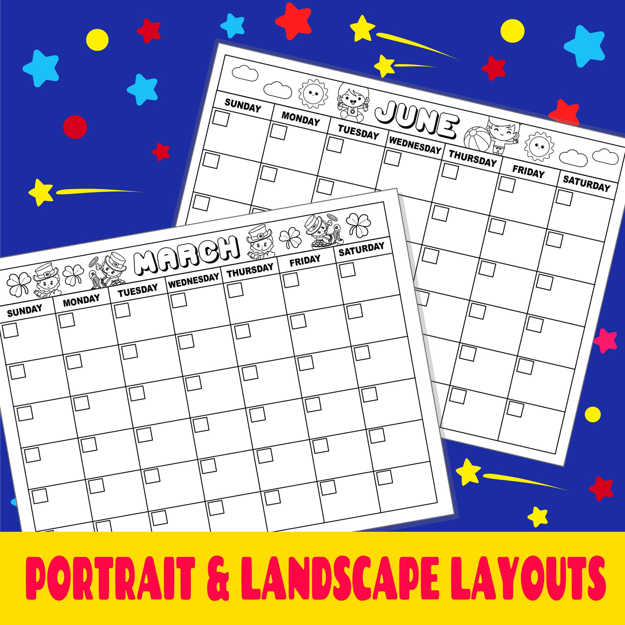 Printable Coloring Calendar for Kids Digital Download - Etsy