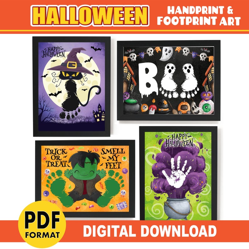 Halloween Handprint & Footprint Art BUNDLE Frankenstein Etsy