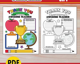Thank You Teacher Appreciation Week Activity PRINTABLE | Teacher Thank You Coloring Card | All About My Teacher | Gift from Students