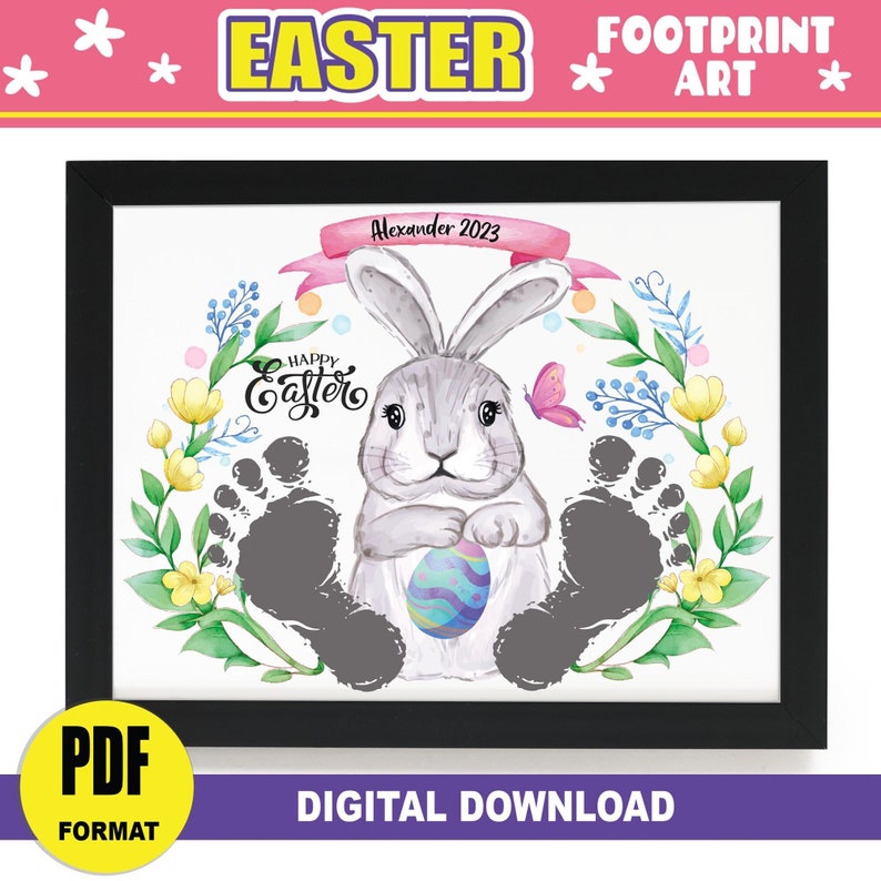 Easter Footprint Art Easter PRINTABLE Bunny Feet Handprint Footprint
