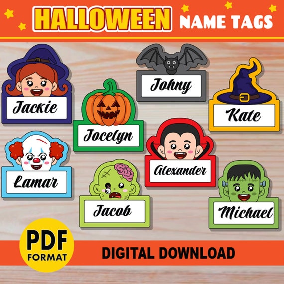 Halloween Classroom Name Tags + Bulletin Board Borders | For Bulletin Board, Door Display and Desk Name Tags |  EDITABLE Version Included
