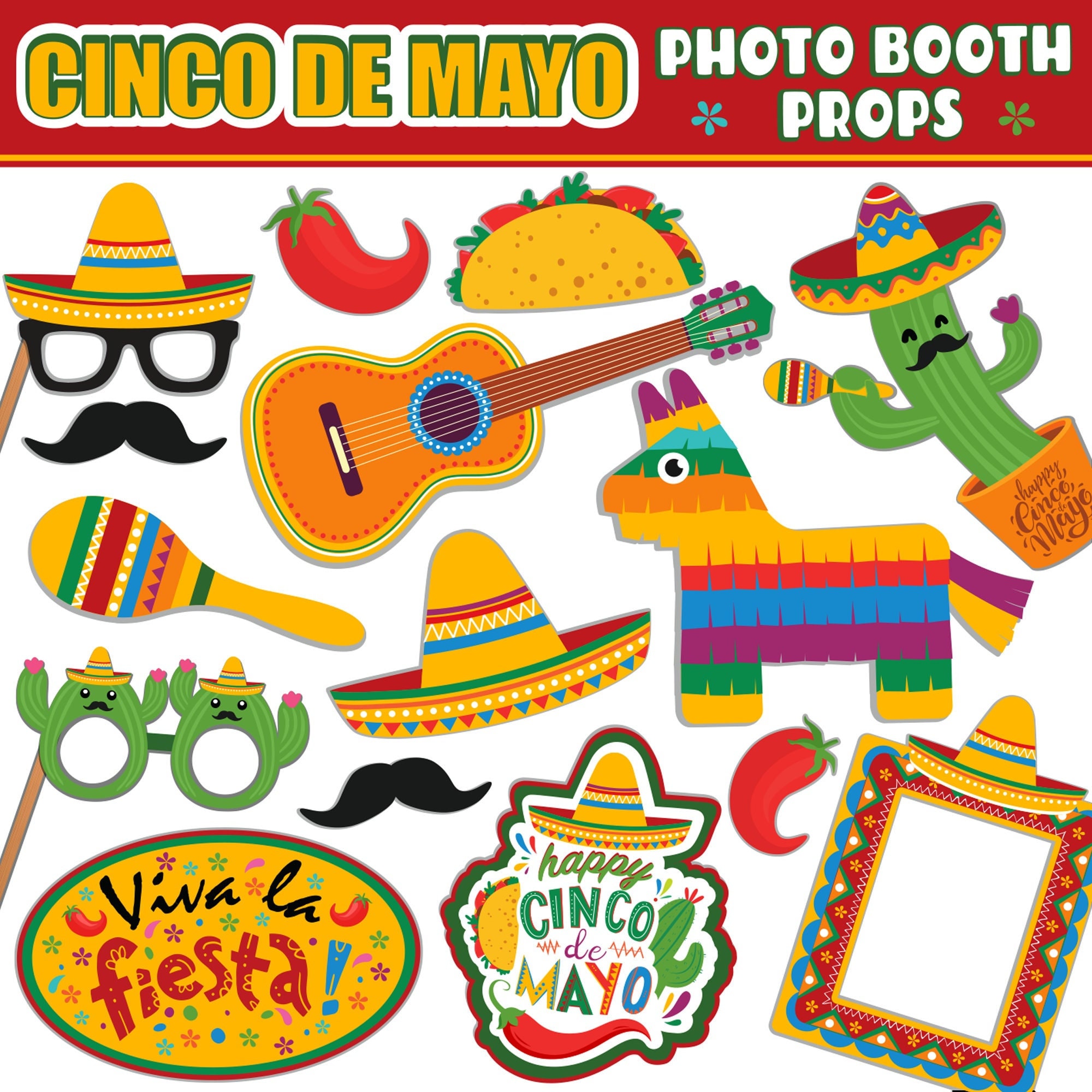 Fiesta Photo Booth PRINTABLE Props Cinco De Mayo Mexican Etsy