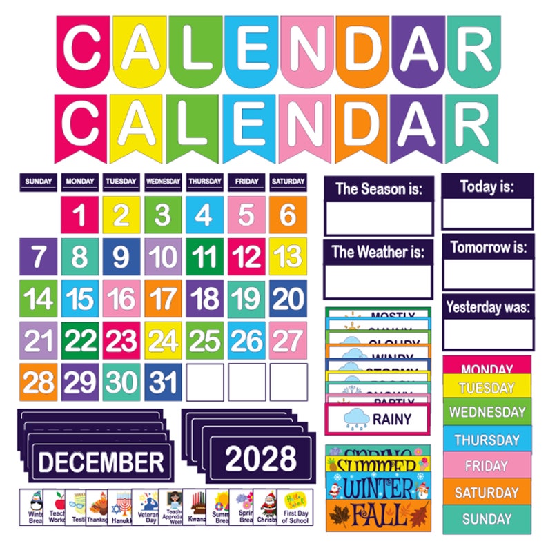 Classroom Calendar Display and Weather Set PRINTABLE Calendar Wall