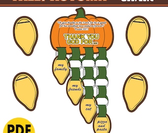Manualidad de cadena de papel con calabaza de Acción de Gracias / Actividad religiosa cristiana de la escuela dominical de otoño con escrituras bíblicas