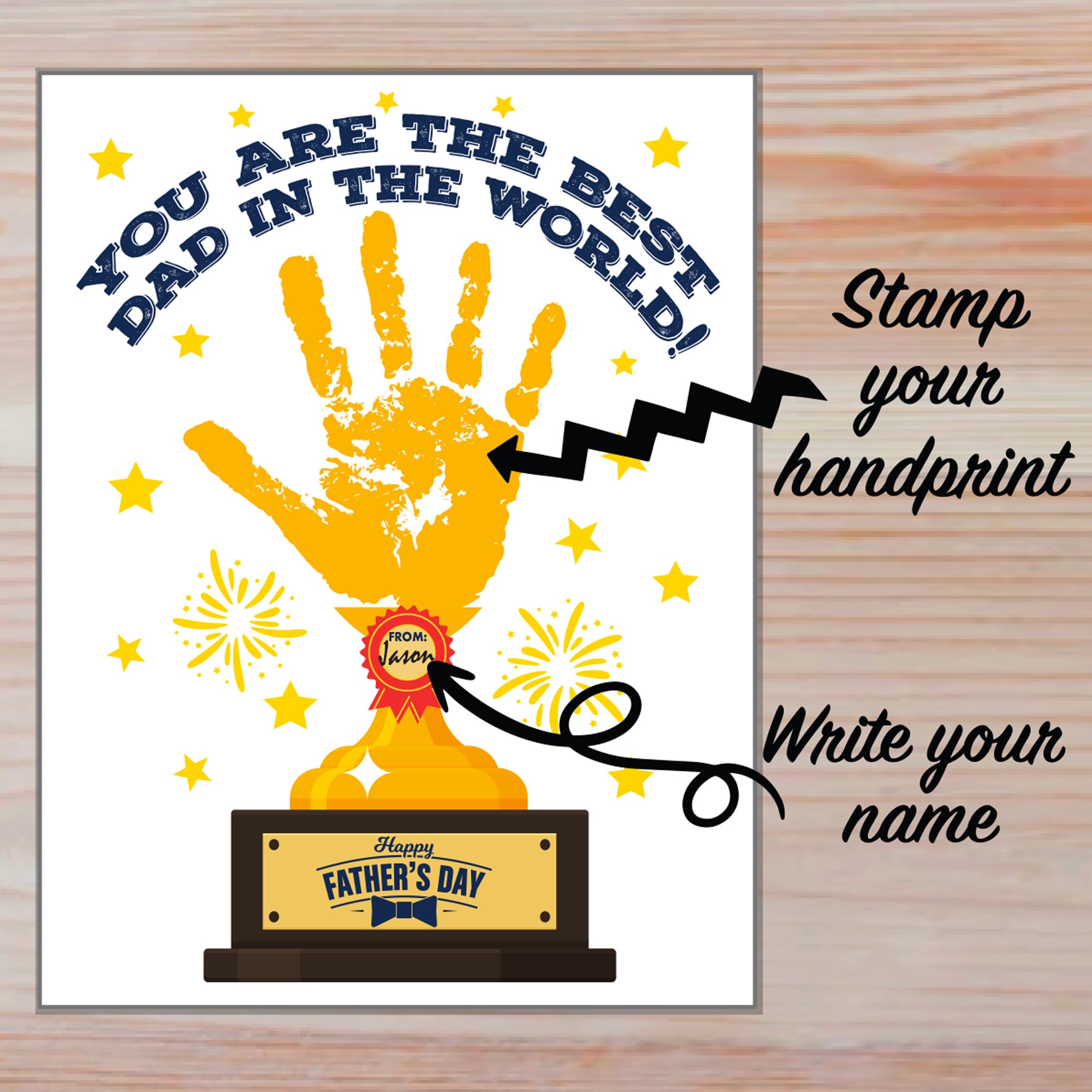 Father's Day Handprint Art | Best Dad Trophy | Gift for Daddy From Kids ...