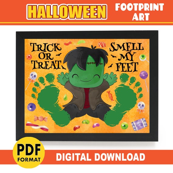 Halloween Footprint Art Frankenstein Footprint Craft happy Etsy
