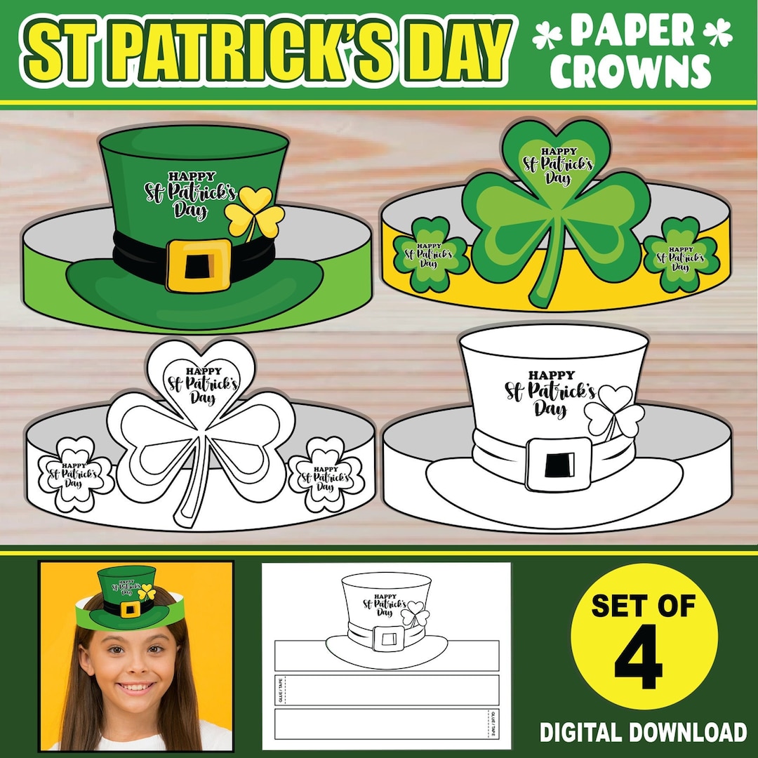 St Patricks Day Paper Crowns for Kids Leprechaun Hat Paper