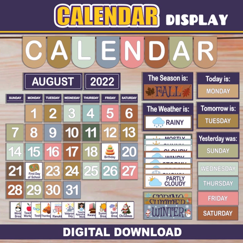 Classroom Calendar Display and Weather Set PRINTABLE Calendar Wall
