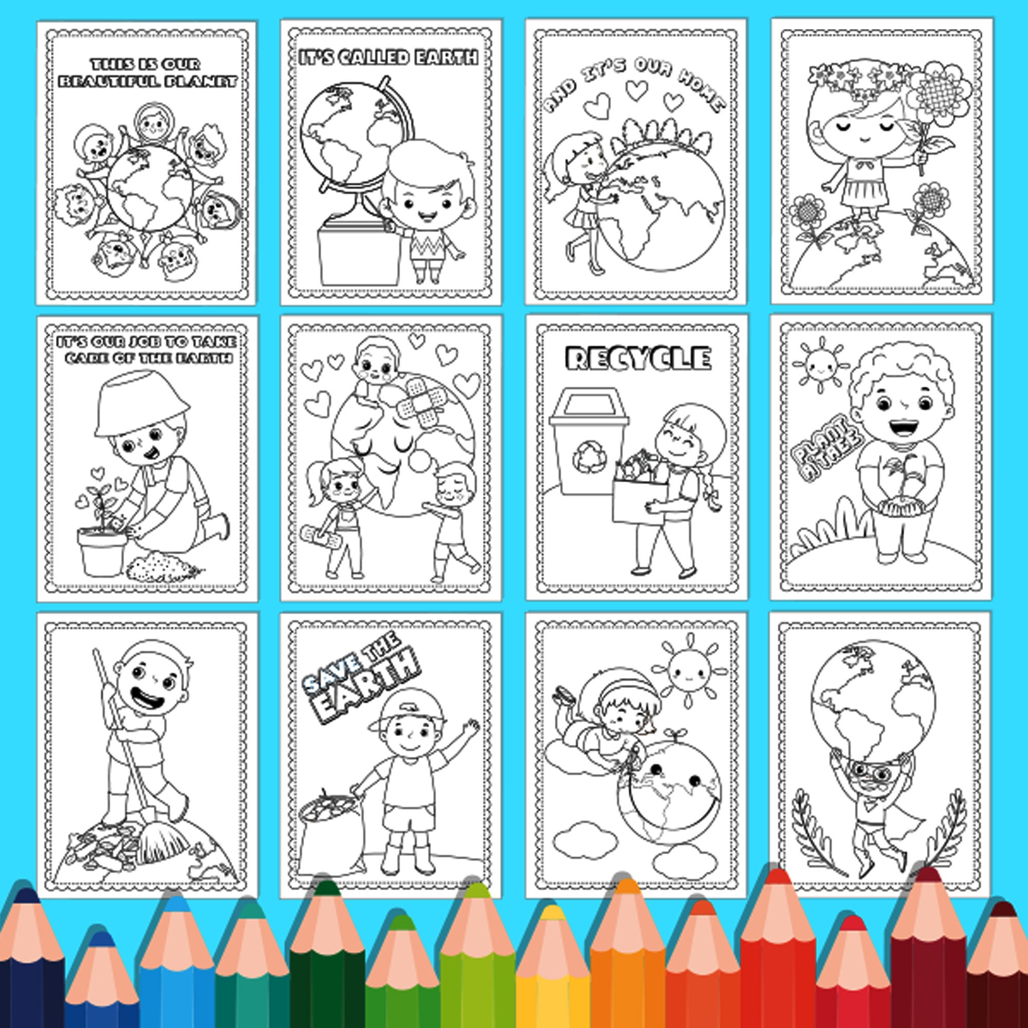 Earth Day Coloring Pages for Kids 12 Unique Sheets PRINTABLE Earth Day ...