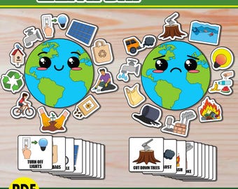 Attività di smistamento rifiuti "Terra felice - Terra triste" / Lavoretti per la raccolta differenziata / Attività per bambini per la Giornata della Terra