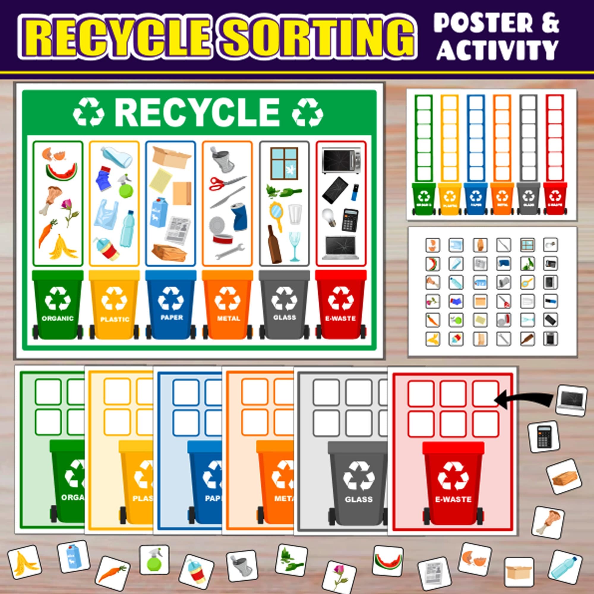 Recycle Sorting Activity Recycling Poster Earth Day PRINTABLE Recycling