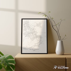 Mappa di Rio de Janeiro da personalizzare, Poster minimalista, Pianta della città molto dettagliata su sfondo bianco da stampare - File digitale -