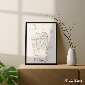 Mapa de San Francisco para personalizar, Póster minimalista, Plano de la ciudad muy detallado sobre fondo blanco para imprimir - Archivo digital -