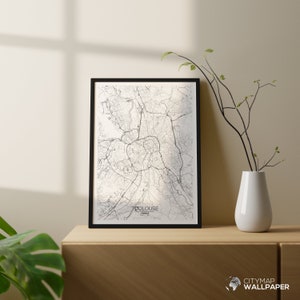 Carte de Toulouse à personnaliser, Affiche minimaliste, Plan ville très détaillé sur fond blanc à imprimer - Fichier numérique -