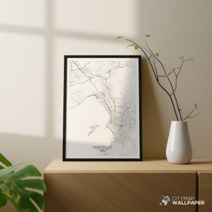Mapa de Marsella para personalizar, Póster minimalista, Plano de la ciudad muy detallado sobre fondo blanco para imprimir - Archivo digital -