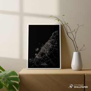 Mapa de Dubai para personalizar, Póster minimalista, Plano de la ciudad muy detallado sobre fondo negro para imprimir - Archivo digital -