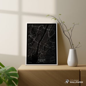Mappa di New York da personalizzare, Poster minimalista, Piano della città molto dettagliato su sfondo nero da stampare - File digitale -