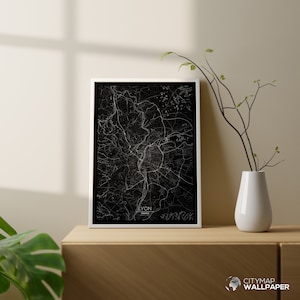 Mapa de Lyon para personalizar, Póster minimalista, Plano de la ciudad muy detallado sobre fondo negro para imprimir - Archivo digital -