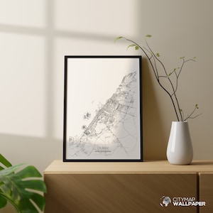 Mapa de Dubai para personalizar, Póster minimalista, Plano de la ciudad muy detallado sobre fondo blanco para imprimir - Archivo digital -